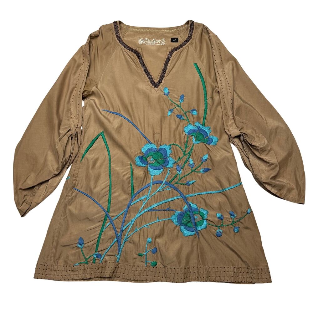 Da Nang Floral Embroidered Tunic Top Women's Small Vintage Surplus Indo Chine
